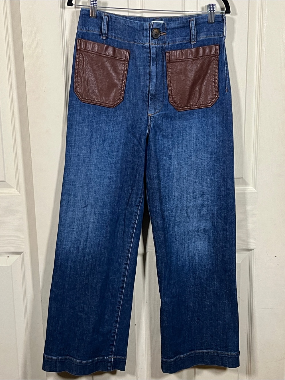 Anthropologie Maeve The Colette Vegan Leather Pocket Cropped Jeans, - Picture 3 of 7